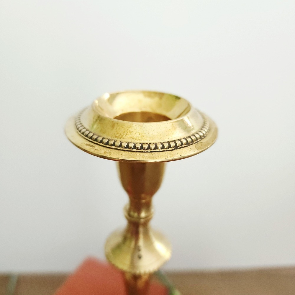 Vintage Brass Candlestick Holder with beaded‎ accen - Picture 4 of 10